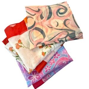 Vintage KKUSEBO Paris Scarves Lot of 3‎ Floral & Abstract Square Handkerchief